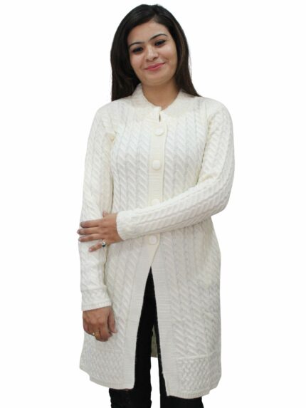 HAUTEMODA Women's Wool Banded Collar Cardigan