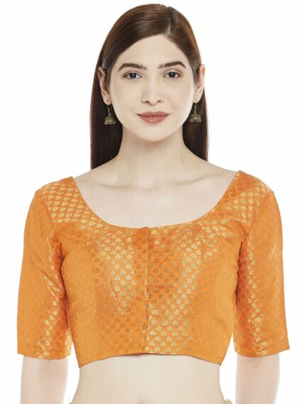 Studio Shringaar Women's Brocade Elbow Length Sleeves Saree Blouse