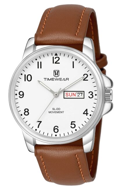 TIMEWEAR Analog New Track Number Dial Day Date Functioning Leather Strap Watch for Men - Stylish & Durable
