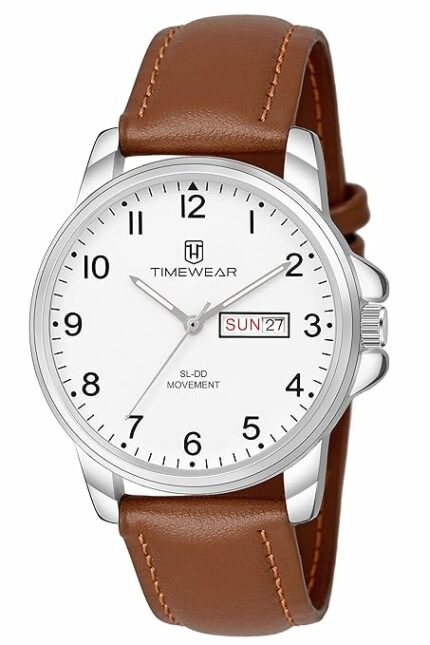TIMEWEAR Analog New Track Number Dial Day Date Functioning Leather Strap Watch for Men - Stylish & Durable