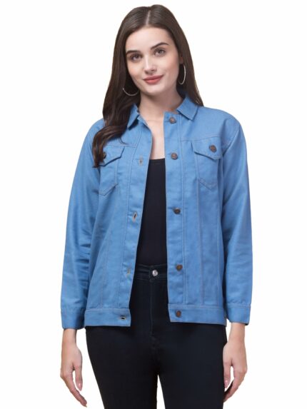 FUNDAY FASHION Women's Denim Blend Solid Loose Fit Standard Length Jacket