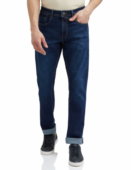 Peter England Men's Classic Tapered Stretchable Twill Jeans
