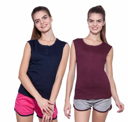 Ap'pulse Women's Sleeveless Henley(Pack of 2)