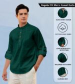 Zombom Men's Solid Cotton Blend Straight Kurta Shirt, Regular Fit Full Sleeve Short Kurta Shirt - Image 2