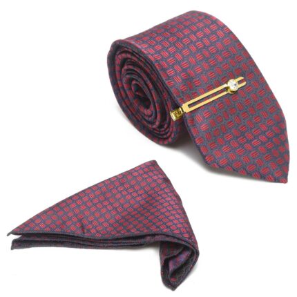 MUTAQINOTI Mens Woven Premium Silk Necktie With Pocket Square and Golden Tie Pin (TEGP)