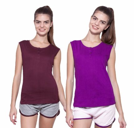 Ap'pulse Women's Sleeveless Henley(Pack of 2)