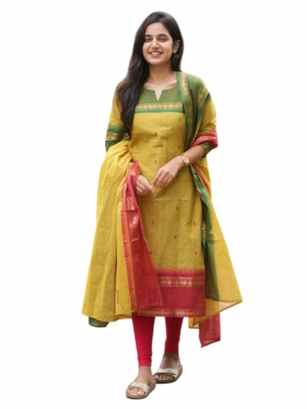 Women's Cotton Kurta, Pant & Dupatta Set Embroidered Work V Neck 3/4th Sleeves Straight Salwar Suit Dupatta Set || Comfortable Outfit For Wedding
