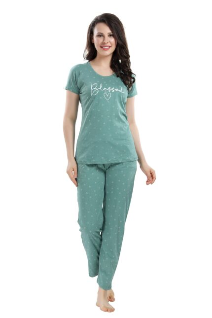 DZZO Women's Cotton Printed Night Suit