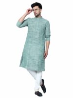 LATEST CHIKAN Men's Cotton Regular Textured Long Kurta Full Sleeves - Casual Ethnic Wear