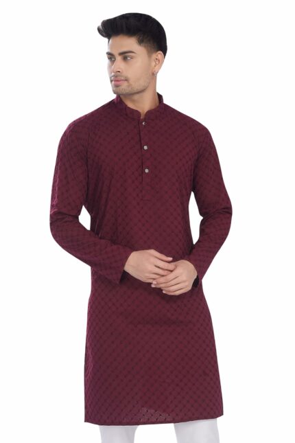 DIVISIVE Men's Thread Embroidered Cotton Only Slim Fit Kurta