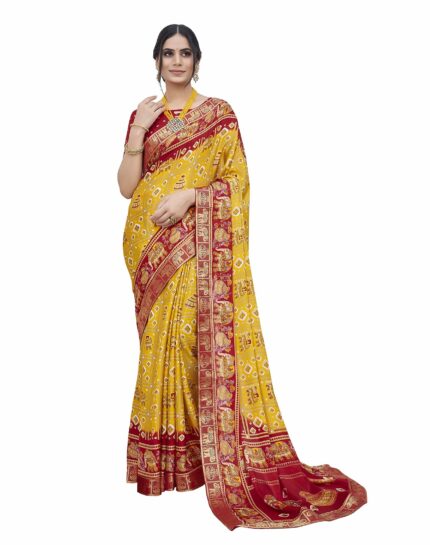 Yashika Women's Magludi Silk Saree Printed Saree With Unstitched Blouse Material - Suitable For All Indian Occasions and Festivals