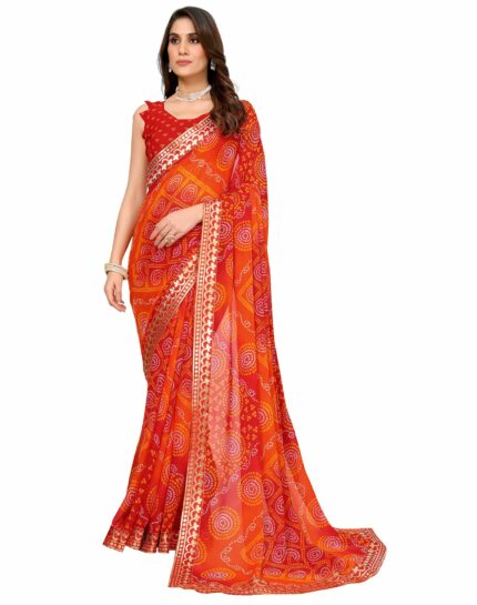 Yashika Women's Woven Latest Georgette Saree with Lace and Blouse Material