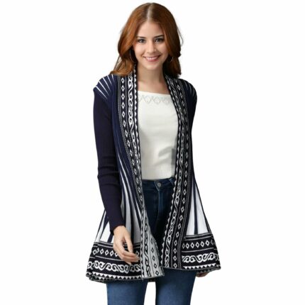 ICW Women's Knitted Stretchable Cardigan Front-Open Full Sleeve Winter Long Shrug Jacket (ONE Size FIT to 32-38 INCH Bust)