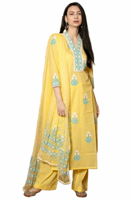 GoSriKi Women's Rayon Viscose Printed Straight Kurta with Pant & Dupatta