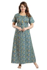 Fabme Women's Cotton Printed Floor Length Nightwear Nighty