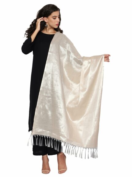 Fashily Women's Soild Silk Plain Dupatta | Light Weight Non Transparent Woven Shiny Jari Material | Length - 2.2 Metres