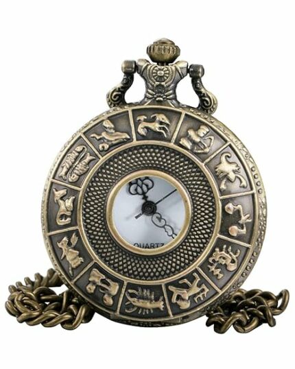 Young & Forever Bronze Greek Designer Pocket Watch with Chain Roman Number Dial Pendant Necklace Locket Antique Vintage Gandhi Style Pocket Watch for Men - Stylish & Durable/Women