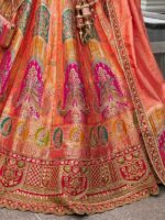Women's Astonishing Peach Zari Weaving Banarasi Silk Wedding Lehenga Choli - Image 5