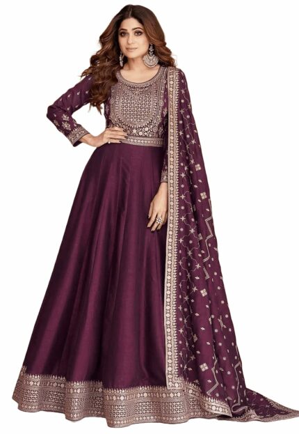 Omkar Textile's Anarkali Gown with Dupatta Set for Women, Chinon Fabric || Ethnic Gown
