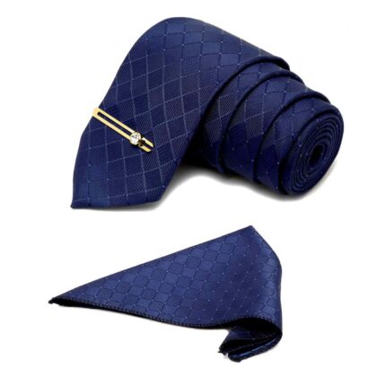 LOUIS STITCH Mens Marine Blue Italian Silk Necktie Set Incl Pocket Square Golden Tiepin American Style Formal Tie Gift Set for Men - Stylish & Durable (TEGPBU037)