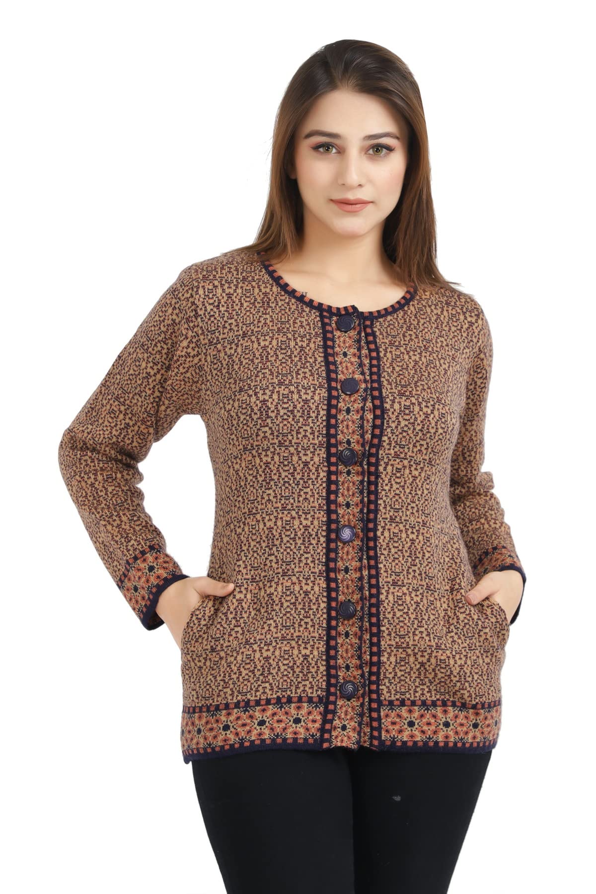 Version 1.0.0 aarbee Round Neck Woollen Cardigan for Women - Image 1