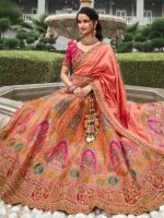 Women's Astonishing Peach Zari Weaving Banarasi Silk Wedding Lehenga Choli - Image 4