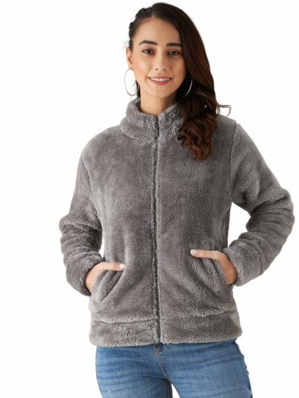Modeve Women Solid Full Sleeve Fur Standard Length Jacket For Winter