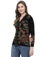 Kalt Women Sweater for Winter Woolen Acrylic Full Sleeves V-Neck Floral Design Cardigan Sweater for Women Winter Woollen Stylish - Image 3