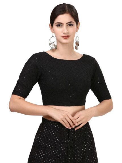 OOMPH! Stretchable Half Sleeve Readymade Blouse for Women, Regular Lycra