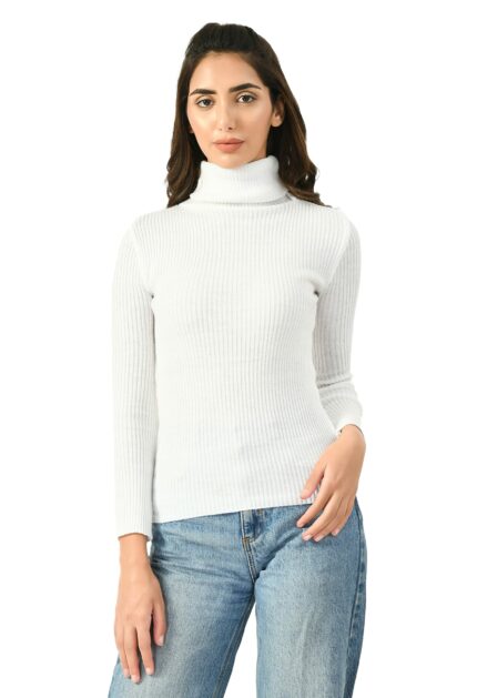 KLART Women's Ribbed Turtleneck Highneck Pullover Sweater with Full Sleeves