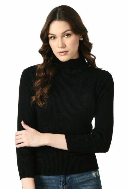 KLART Women's Ribbed Turtleneck Highneck Pullover Extra Soft Sweater with Full Sleeves
