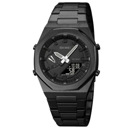 SKMEI Stainless Steel Men Analog Watch Dual-Display Electronic Watch with Luminous 30M Waterproof Watch Fashion Multifunctional Sports Watch for Men - Stylish & Durable- 1816