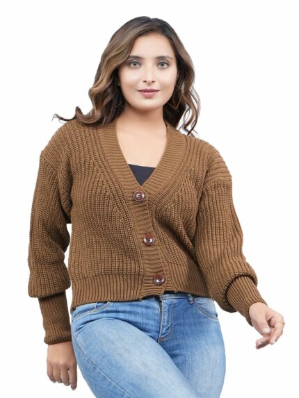 FEVERFEW Stylish Vneck Sweater | Women's Knitted Sweater | Self Design | Casual Wool | Sweater for Ladies | Cardigans Sweater
