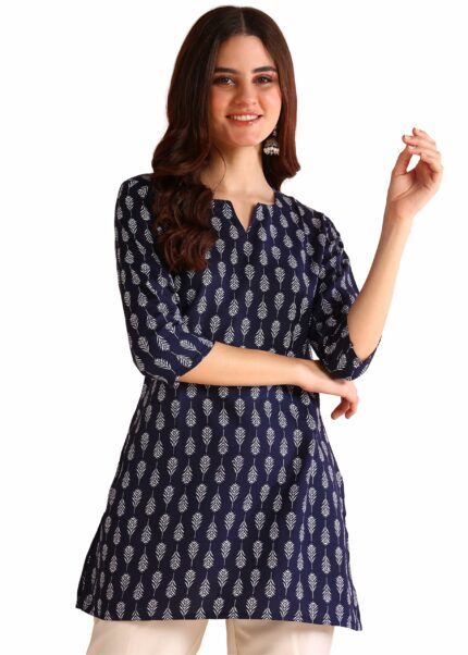DSK Studio Women's Short Kurti in Black Rayon Cotton Blend | Ladies Ethnic Tunic | Office
