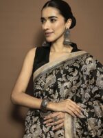 AKHILAM Women's Bhagalpuri Silk Geometric Printed Ready To Wear one Minute Saree With Unstitched Blouse Piece - Image 4