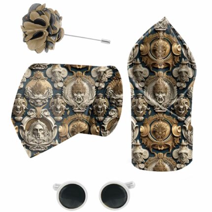 Blacksmith Vintage Vigenttes Printed Tie and Pocket Square Set with Cufflink and Matching Flower Lapel Pin