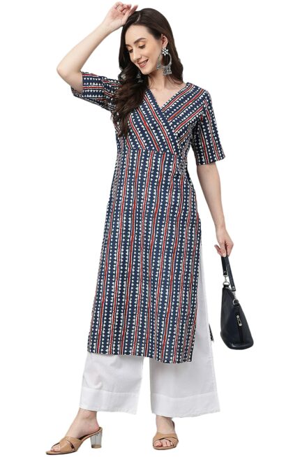 Janasya Women's Pure Cotton Geometric Printed Straight Kurta