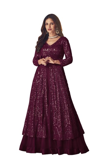 RUDRAPRAYAG Anarkali Straight Suit for Women | Georgette & Santoon Straight Suit | Semi-Stitched Gown for Women 2023