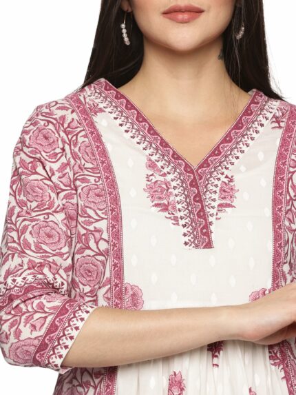RAJMANDIRFABRICS Women's Cotton Hand Work & Floral Printed Anarkali Salwar Suit Set