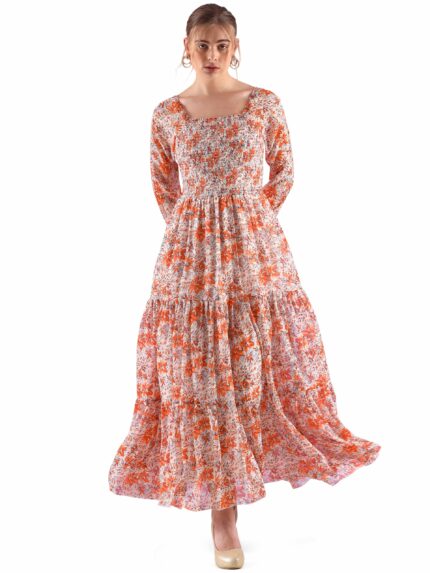 Sheetal Associates Women's Georgette Printed Casual Maxi Fit and Flare Dress