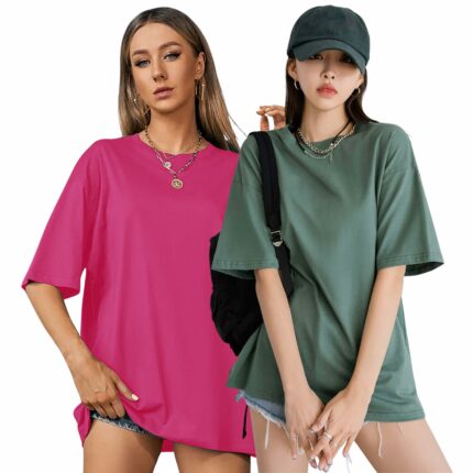 London Hills Casual Round Neck Solid, Loose Fit, Drop Shoulder Women's T-Shirt Pack of 2
