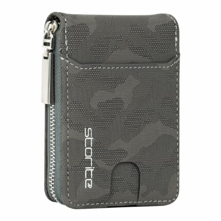 Storite PU Leather 9 Slot Vertical Credit Debit Card Holder Money Wallet Zipper Coin Purse for Men - Stylish & Durable Women - (11.5 X 8 X 2Cm -Camouflage Grey)