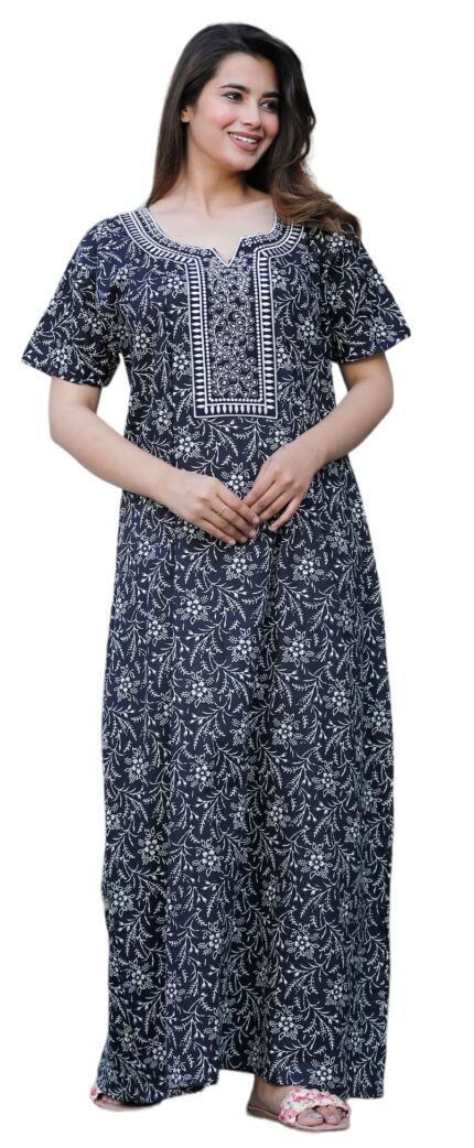 G4Girl Pure Cotton Embroidery Nighty for Women's | Night Gown | Nighty | Nightdress | Maxi | Sleepwear | Jaipuri Nighty | Nighties | Gown