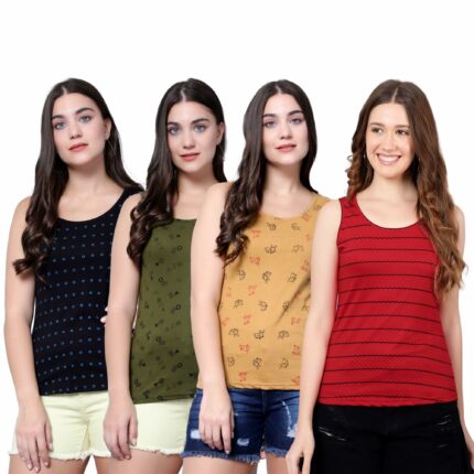 DIAZ Women Tank top| Printed Tank top for Girls and Womens | Combo Pack of 4 Stylish Sleeveless Tank Tops for Women and Girls | Trendy Tops | Casual top for Women