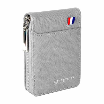 Storite PU Leather 9 Slot Vertical Credit Debit Card Holder Money Wallet Zipper Coin Purse for Men - Stylish & Durable Women (Grey - 11.5 x 2 x 8 Cm)