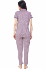ZEYO Women's Cotton Strip Printed Night Suit Set of Shirt & Pyjama 5261 - Image 3