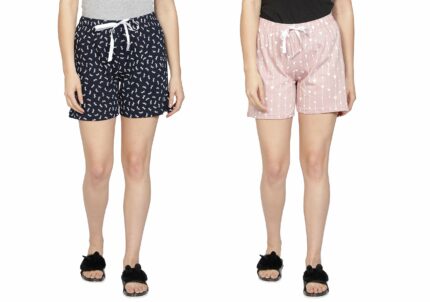 Club A9 Womens 100% Organic Cotton Printed Regular Shorts - Pack of 2 (Multicolor)