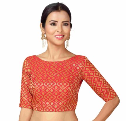Studio Shringaar Women's Readymade Brocade Elbow Length Sleeves Saree Blouse