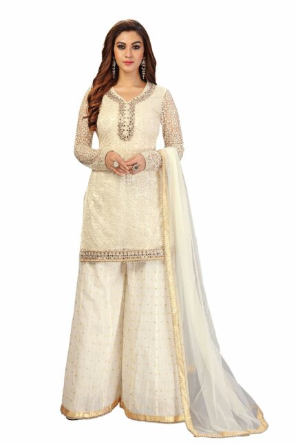 TRENDMALLS Women's Cotton Embroidery Salwar Suit Set Kurta Sharara with Dupatta Kurta Palazzo Set Stitched Ready To Wear