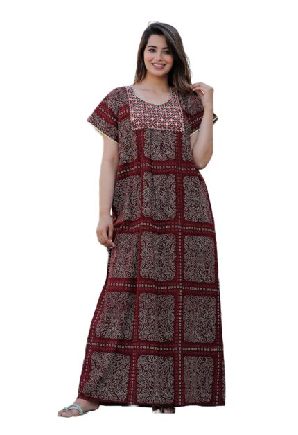 G4Girl Pure Cotton Embroidery Nighty for Women's | Night Gown | Nighty | Nightdress | Maxi | Sleepwear | Jaipuri Nighty | Nighties | Gown